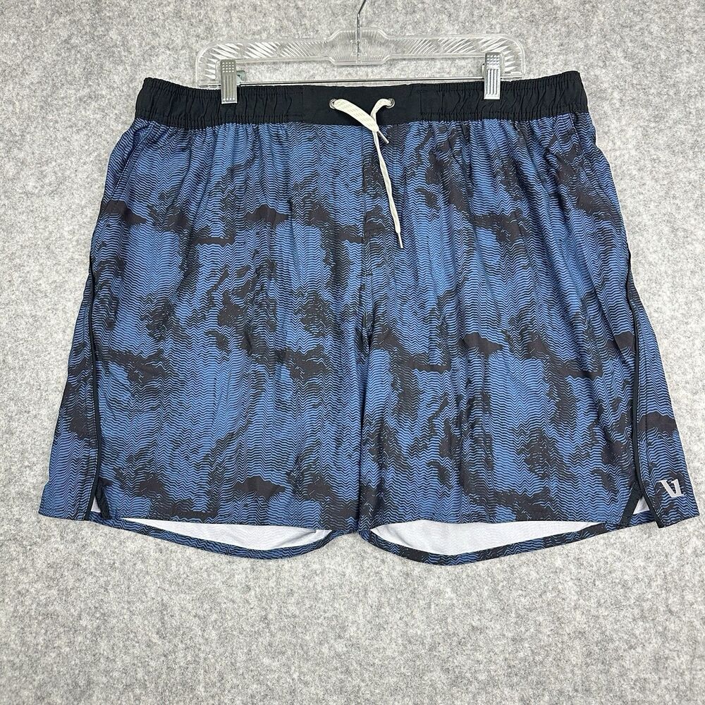 Vuori Trail Shorts Mens XXL Blue Lined Patterned Active Gym Pockets Workout 7"